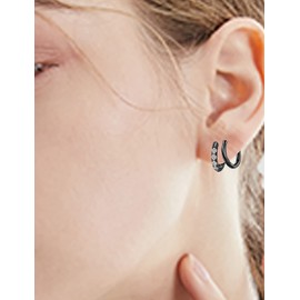 10G 8mm Black Stainless Steel Huggie Earrings Huggie Hoop Earrings with Cubic Zirconia Black Huggie Earrings with CZ Small Hoop Earrings with CZ Dainty Hoop Earrings with CZ