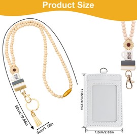 JAONLD Lanyard with Card Case, Neck Strap, Key, Natural Wood Beads, Lanyard for Girls with Waterproof Card Holders, Suitable for Teachers, Nurses, Doctors, Students (Beige)