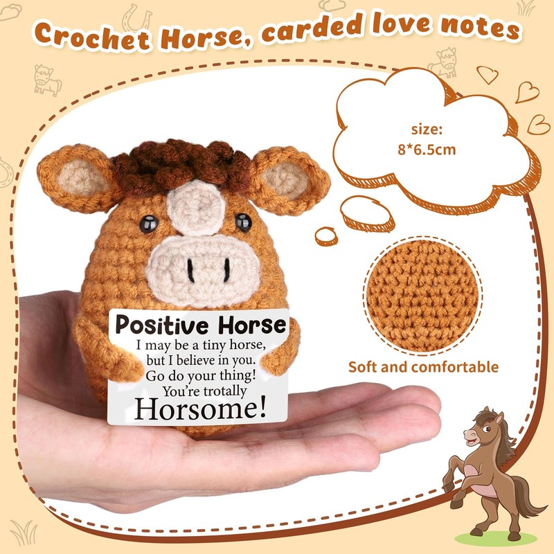 CharmBurst Pocket Hug Mutmacher Geschenk Pferd Häkeltier, Positive Geschenke, Emotional