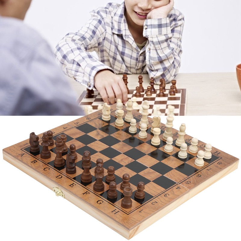 3 in 1 MultiFunctional Folding Wooden Chess Checkers Board Game