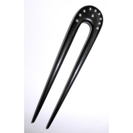 JWL (1) Ebony 2-Prong 4 5/8 Inch Hair Stick with Nickle Silver Wire Pin Inserts Pick Pic Pin Fork - Hawaiian Style