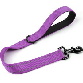 Joytale Strong Short Dog Leash 2FT, 1.2 Inch Wide, Heavy Duty, Padded Handle for Traffic Control, Reflective Leash for Medium and Large Dogs Walking Training, Purple
