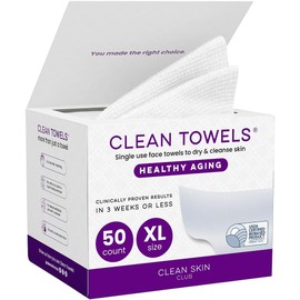 CLEAN SKIN CLUB Toallas Faciales Desechables Healthy Aging Clean Towels Xl, Suavizan Líneas De Expresión, Arrugas Y Textura En 6 Semanas, Tratadas Para Mayor Suavidad, Desmaquillantes Antiedad, Paquet