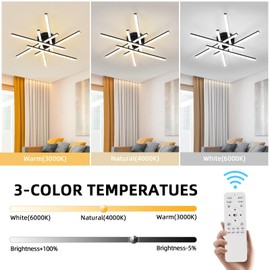 CANEOE Sputnik Modern Led Ceiling Light,50W LED Dimmable with Remote Control Ceiling Light Fixture Black Flush Mount Chandelier Ceiling Lighting for Bedroom Living Room Kitchen Office Ceiling Lamp