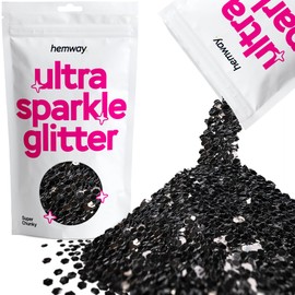 Hemway Premium Ultra Sparkle Glitter Multi Purpose Metallic Flake for Arts Crafts Nails Cosmetics Resin Festival Face Hair - Black - Super Chunky (1/8" 0.125" 3mm) 100g / 3.5oz