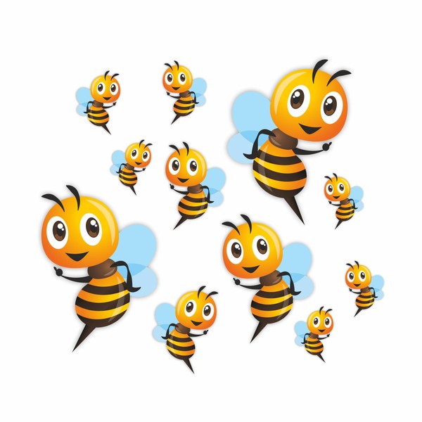 Cartoon Bee Stickers, Hardwearing Waterproof 0% Transparency Decals, DIY Peel