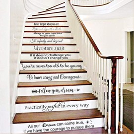 BATTOO Stairway Decals Die Cut Inspirational Quotes Vinyl Wall Sticker for Stairs Staircase Decor Set 11 Family Decor Home Art Housewarming Gift up to 28" Wide and 4" Tall
