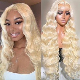 613 Body Wave Lace Front Wig Human Hair Wigs for Women 13x6 Blonde Lace Front Wigs Human Hair Pre Plucked 200% Density Blonde Wig Human Hair Transparent Lace Bleached Knots with Baby Hair 22 Inch