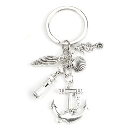 OBEISN Elegant Stainless Steel Keyring with Creative Sea Animal Design, Lighthouse, Shell, Seahorse and Anchor, Gift for Women, Girlfriends and as a Birthday Gift, Gifts, silver