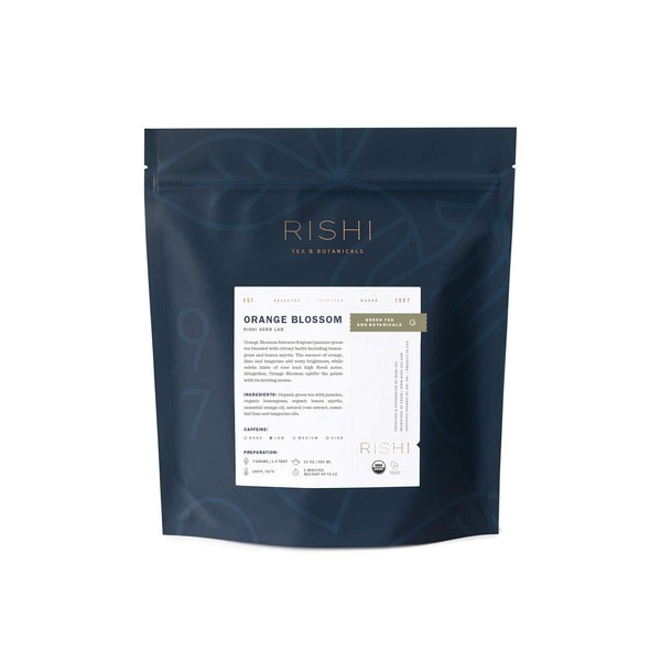 Rishi Tea Orange Blossom Loose Leaf Herbal Tea | Immune Support, Organic Green Tea Blend, Nutrient Dense, Caffeinated, Tropical Herbs and Citrus | 1 lb Bag, Makes 150 Cups