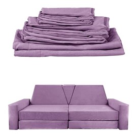 YEFU Replacement Cover for 15pcs Modular Kids Play Couch, Washable Premium Velvet Fabric, Cover Only, Foam not Included, Light Purple