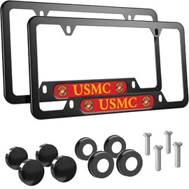 2PCS for USMC License Plate Frames,Matte Black Metal Plate Frame for Cars to Decorate Your License Plate Cover