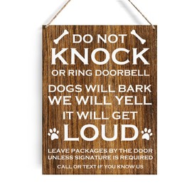 Do Not Knock or Ring Door Bell Sign Dog Lovers Signs Wall Decor Rustic Do Not Knock or Ring Doorbell Dogs Will Bark Wooden Hanging Sign Decoration for Home Door 8 x 10