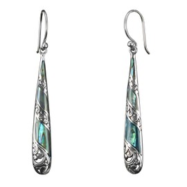 CahayaPermai 925er Silber und Abalone Perlmutt Damen Ohrringe Hänger SER422, 6cm lang