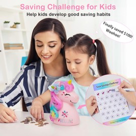 MHJY Piggy Bank Unicorn Money Bank Unbreakable Coin Bank with DIY Stickers Home Decor for Kids Girls Birthday Easter Pink