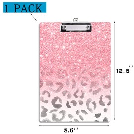 FVBAO Modern Girly Pink Glitter Decorative Clipboard,Pretty Leopard Animals Print Clipboard for Nurses, Students, Classroom, Office 8.5" x 12.5",Pink Leopard