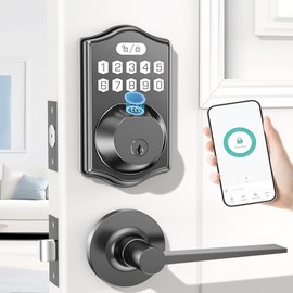 keyless Entry Door Lock deadbolt with Handle Set- Front Door Fingerprint Smart Locks with 2 Lever Handles -App Control
