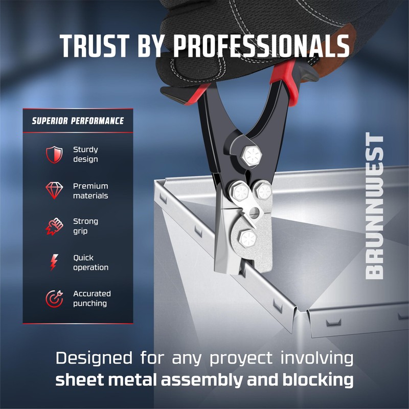 BRUNNWEST Snap Lock Punch Tool for Sheet Metal, Vinyl and
