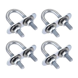 sourcing map Set of 4 Round U-Bolts Steel M6 with Nut Plate Discs 16 mm Inner 46 mm Long