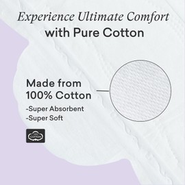 PurComfy PurComfy Teens Period Pads with Wings for Tweens, Organic Cotton Sanitary Pads for Girls 9-14, Regular, 18 Count