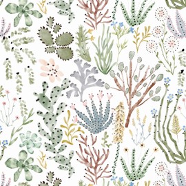 Heroad Boho Peel and Stick Wallpaper Cactus Contact Paper 17.3"x78.7" Botanical Floral Wall Paper Removable Self Adhesive Wallpaper for Cabinet Nursery Bathroom Waterproof Decor Vinyl Roll