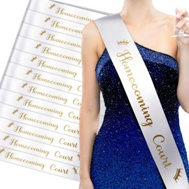 12 Pcs Homecoming Court Sashes Satin Sash with Gold Print Sashes for Pageants Homecoming Party School Dance Graduation Party Wedding Birthday Decorations Accessories (White)