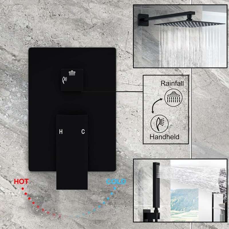 SunCleanse Shower System Rainfall Shower Faucets Set Matte Black, 10