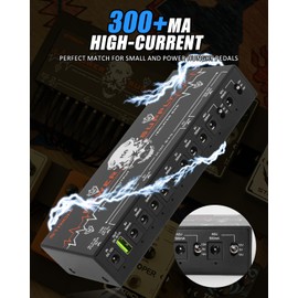 STRICH SPS-60 Guitar Pedal Power Supply, 10 Totally Isolated Pedal Board Power Supply for DC 9V/12V/18V Outputs (300mA/500mA) High Power for Power High-current Effect Pedal, Noiselessly