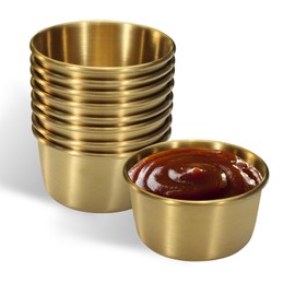 Huakaile 9 Pcs 2 oz Stainless Steel Dipping Sauce Cup, Mini Dip Bowls, Reusable Metal Condiment Cups Ramekins Containers for Ketchup Dressing Home Party Restaurant Kitchen, Gold