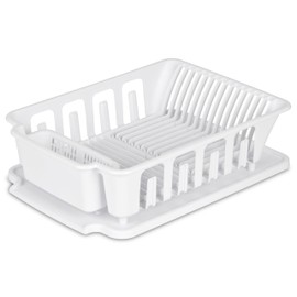 STERILITE 2-Piece Large Sink Set Dish Rack Drainer, White (18 L x 13 3/4" W x 5 1/2" H), 3/4" L x 3/4" W x