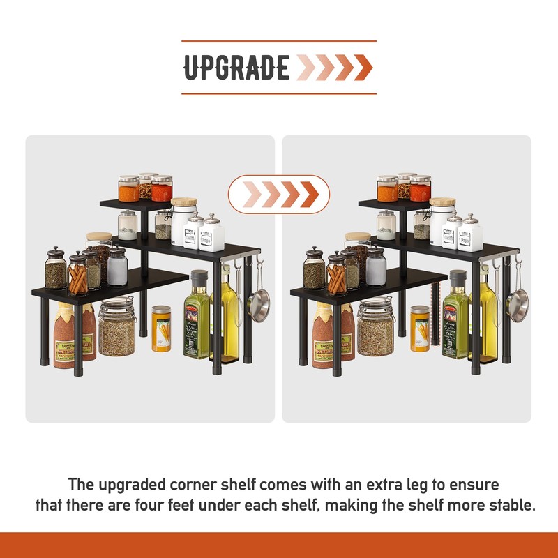 GHWIE Corner Shelf Organizer, 3 Tier Bamboo Kitchen Countertop Rack