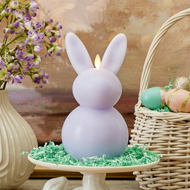 Luminara Flameless Candle Easter Bunny, Real Wax Moving Flame LED Candle with Timer, Holiday Table Decoration - 4.5" x 8" (Gentle Lavender)