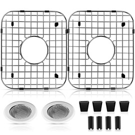 ARLBA 2 Pack 13.7" x11.6" 304 Stainless Steel Sink Protectors Grid for 14.2"X 12.1" Kitchen Sink W/Center Drain,Sink Grid Protection,Sink Grate Sink Rack for Bottom of Sink w/ 2Pack Sink Strainers