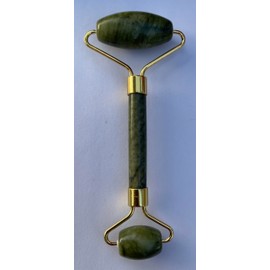 Sweet Peached Premium Jade Roller with Gua Sha Set, Natural Green Jade Stone, Gold Metal Handle, Face Massage Tool for Facial Sculpting, Puffiness Reduction, Skin Tightening