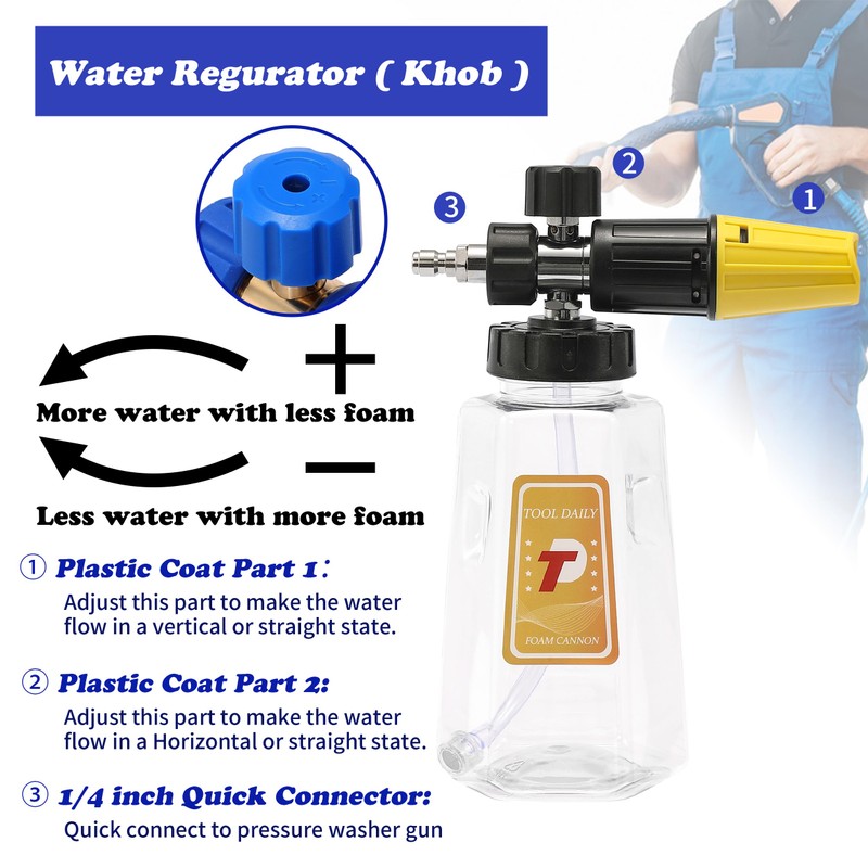 Tool Daily Pressure Washer Foam Cannon with Dual-Connector Accessory, Power