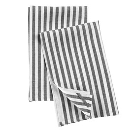 Solino Home Linen Kitchen Towels Set of 2 – Black and White 17 x 26 Inch – 100% Pure Linen Amalfi Stripe Kitchen/Towels for Thanksgiving – Machine Washable and Handcrafted from European Flax