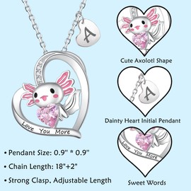 Dainty Axolotl Necklace Initial Letter Axolotl Pendant Necklaces Axolotl Gifts for Women (A)