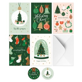 Rileys & Co. Christmas Cards Multipack, 50-Pack Holiday Greeting Cards Set with Envelopes and Stickers, 5 Assorted Designs, Family Christmas Cards Pack, 6x4 Inch Christmas Cards for Family Members