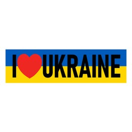 I Love Ukraine Bumper Sticker with a Heart on the Ukraine Flag to Show Your Support