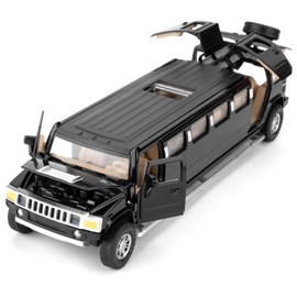 BGHSCA 1/32 Hummer H2 Car Model, Diecast Car Toy with Sound and Light, Alloy Stretch Sedan Pull Back Toy Vehicle for Adults Children Boys Girls (Black)