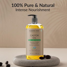 Majestic Pure Castor Oil | 100% Natural | Premium Grade Cold Pressed | Hair, Eyelashes, Eyebrows, Nails | Moisturizing & Nourishing | Body, Hair & Carrier Oil | 236 ml