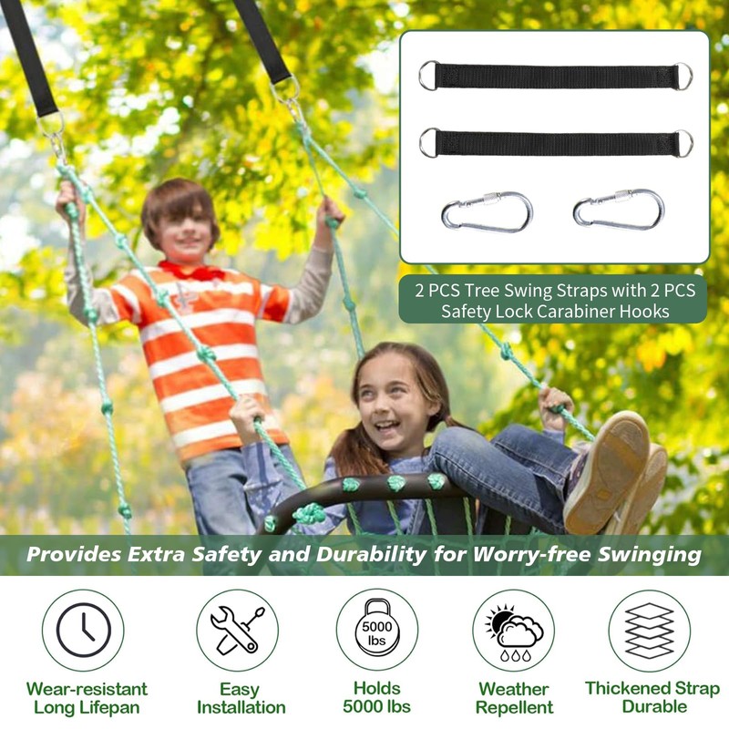 2PCS Tree Swing Straps with 2 PCS Heavy Duty Safety