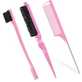 3 Pcs Slick Back Hair Brush, Double Sided Edges Brush, Slick Brush Set, Back Combing Brushes, Teasing Brush, Backcombing Brush, For Women Hair Salon Hair Slicking, Pink