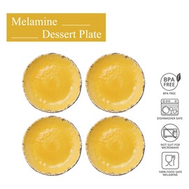 UPware Crackle Melamine Round Dessert Plates, Small Serving Plates, for Appetizer, Snacks, and Side Dishes, Yellow, 6 Inch, Set of 4