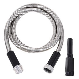 Manguera de agua de metal de 5 pies, manguera de agua de acero inoxidable con boquilla ajustable, ligera, sin enredos y sin torceduras, resistente, alta presión, flexible, a prueba de perros