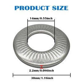 M14 Knurled Spring 304 Stainless Steel Lock Washers, Disc Spring Single Sided Knurled Striped Metric Conical Spring Washers(5Pcs)