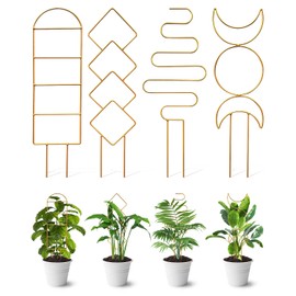 4 Pack Indoor Climbing Plant Trellis, Small Trellis for Potted Plants Outdoor, Metal Garden Trellis Plant Support Trellis with Different Patterns for Vine Ivy Flower (Golden)