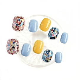 Sunshine Confetti Fake Nails Press ons Manicure Kit for Women I French Tip Press on Nails Short I French Press Nail Kit Includes 10 Pcs Nails, Nail Glue, Dual Nail File, Cuticle Stick & Buffer Block