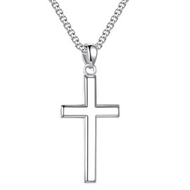 TINGN Cross Chain Men's Women's 925 Silver Cross Pendant Necklace Stainless Steel Chain Cross Necklace Silver Men's Silver Chain Cross Necklace, Sterling Silver