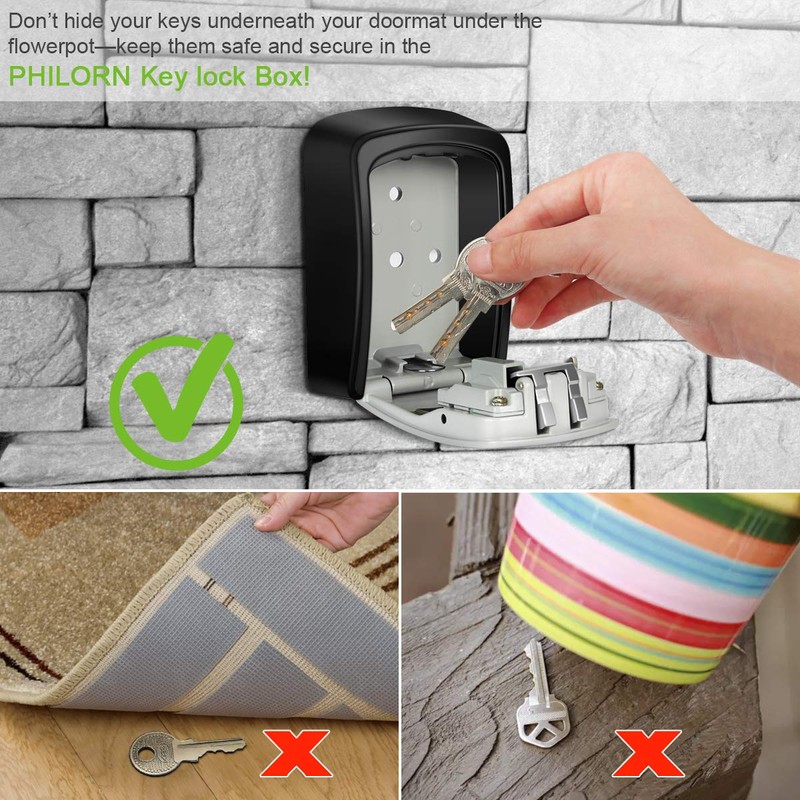 Philorn Key Lock Box with Shackle Portable Key Safe with